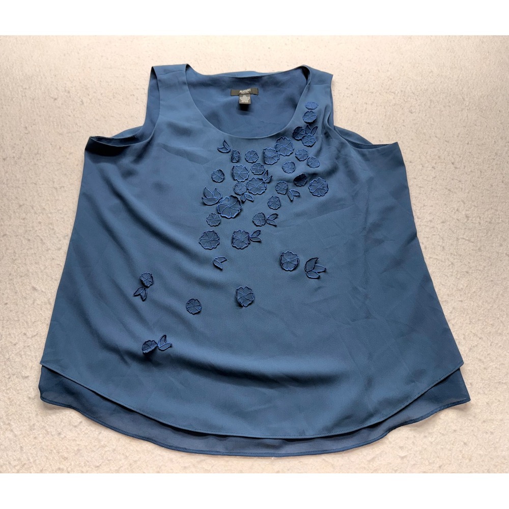 Alfani Petite Blue Sleeveless 3D Floral Applique Layered Blouse PL 100017970